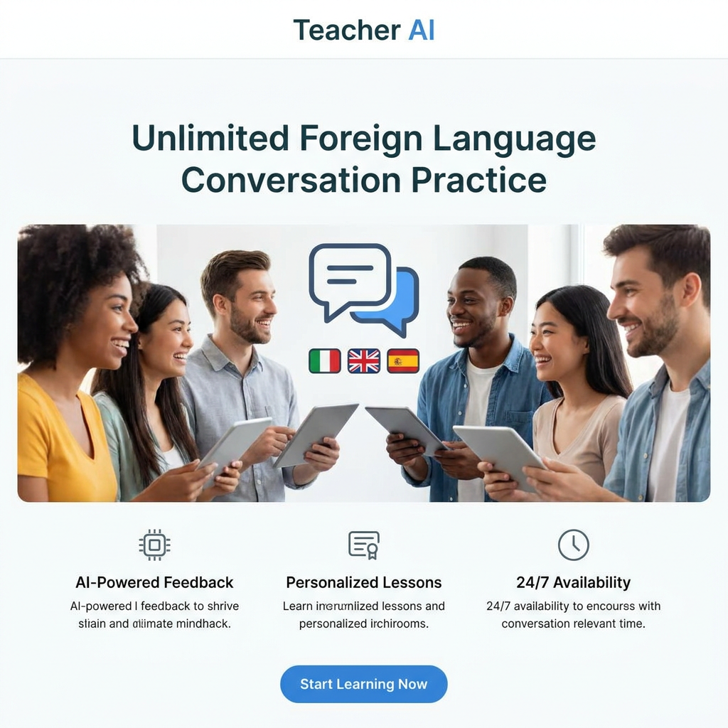 Home Page - Teacher AI - Unlimited Foreign Language Conversation Practice